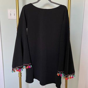 Judith March Tassel Bell Sleeve Black Dress